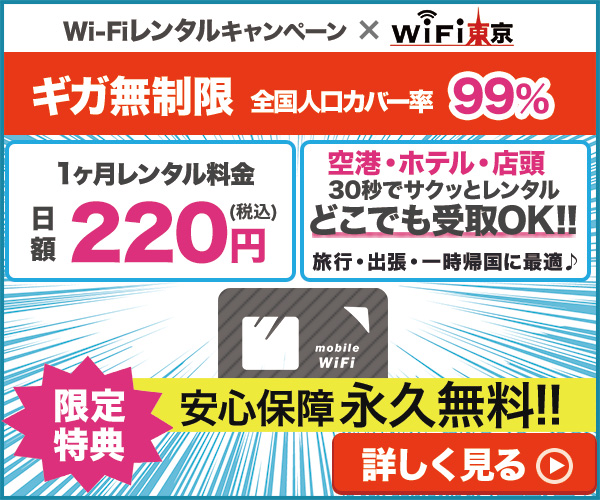 即日発送！国内用WiFIレンタルサービス【WiFi東京レンタルショップ】のバナーデザイン